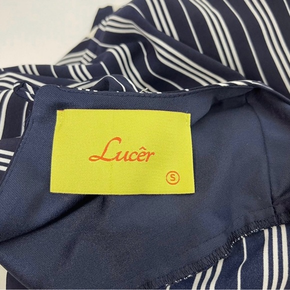 Lucer  Women’s Navy Blue and White Striped Side Pockets V-Neck Midi Jumpsuit - Picture 9 of 9